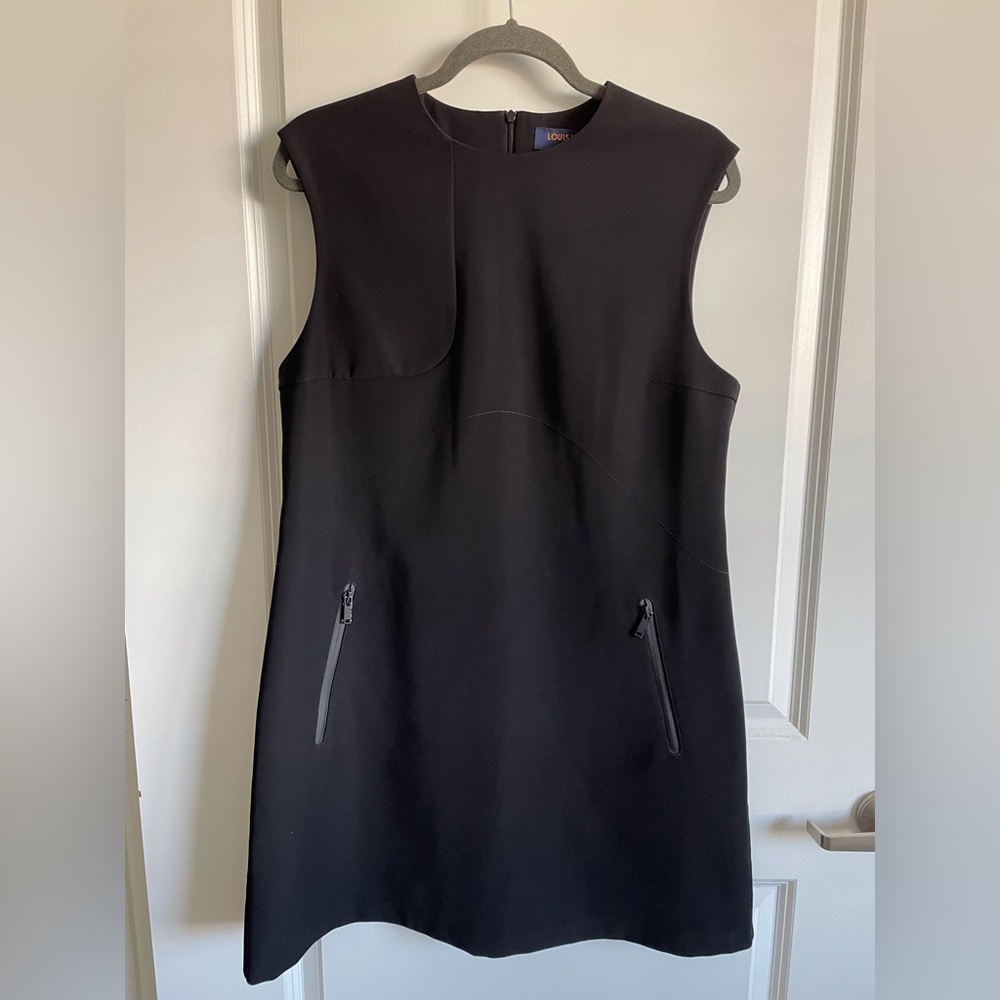 Louis Vuitton Sleeveless Black Shift Dress Size 42 With Faux Front Pockets